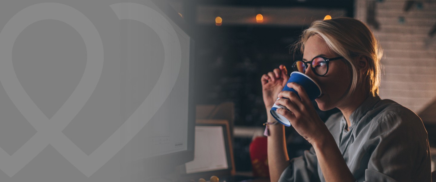 Decorated background and a photo of woman drinking coffee.