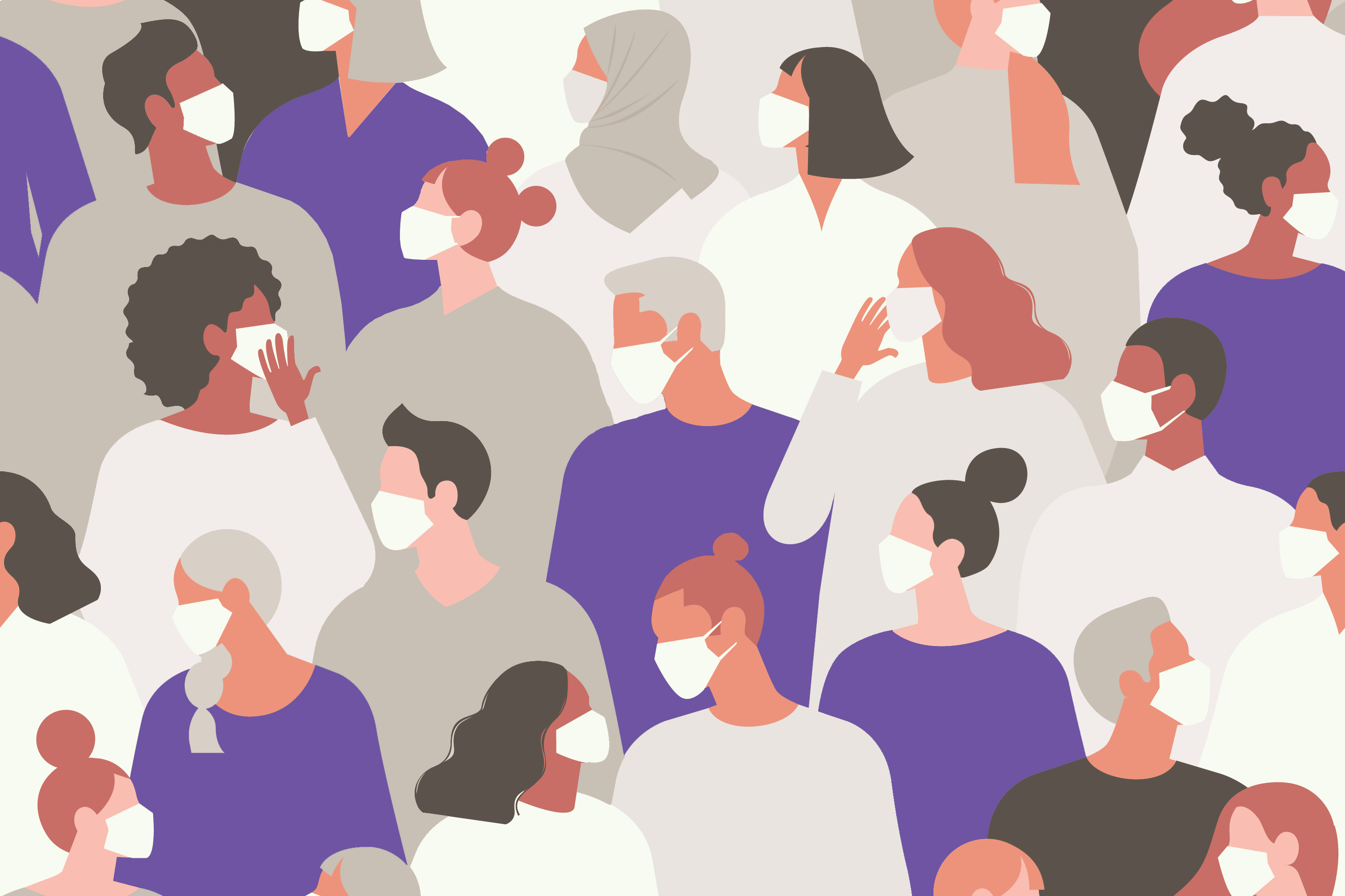 Illustration of multiple people wearing face masks.
